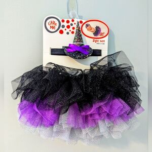 Little Me Black and Purple Glitter Tutu with Witch Hat Headband